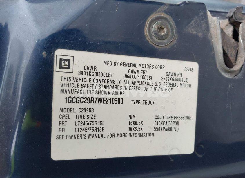 Photo 9 of 1998 Chevrolet C2500 FLEETSIDE (VIN 1GCGC29R7WE210500)