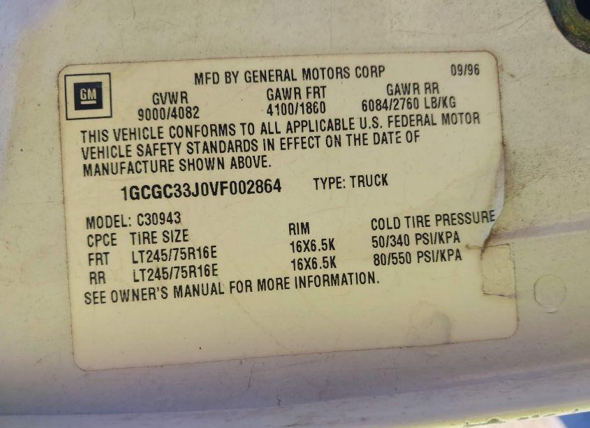 Photo 9 of 1997 Chevrolet C3500 HD FLEETSIDE (VIN 1GCGC33J0VF002864)