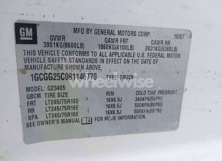 Photo 9 of 2008 Chevrolet Express WORK VAN (VIN 1GCGG25C081146770)