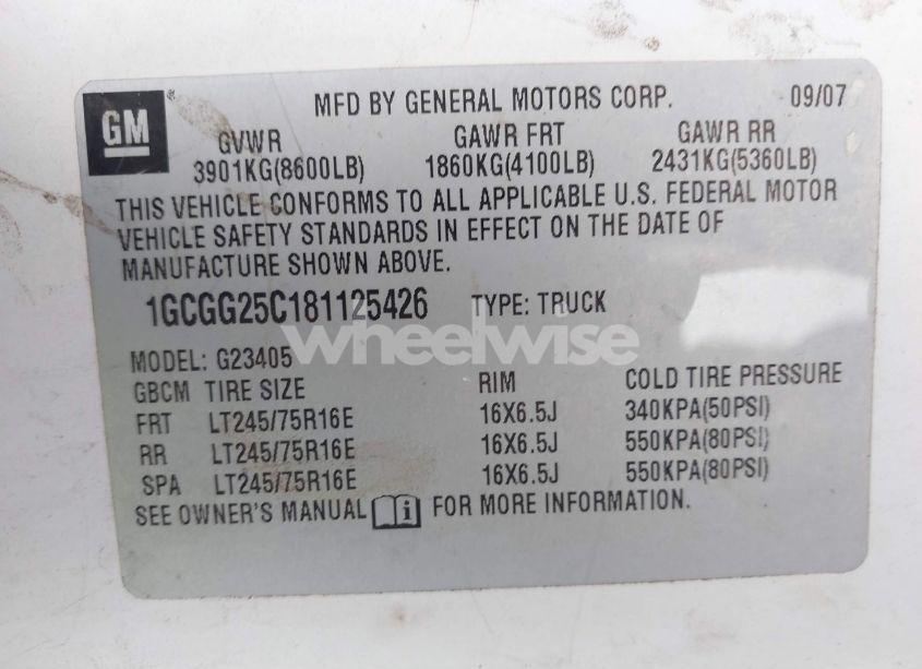 Photo 9 of 2008 Chevrolet Express WORK VAN (VIN 1GCGG25C181125426)