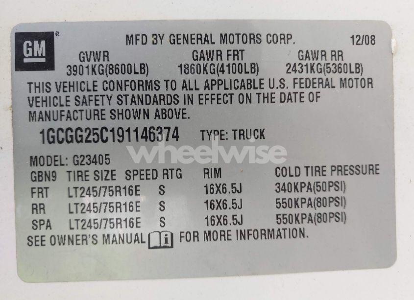 Photo 9 of 2009 Chevrolet Express 2500 WORK VAN (VIN 1GCGG25C191146374)