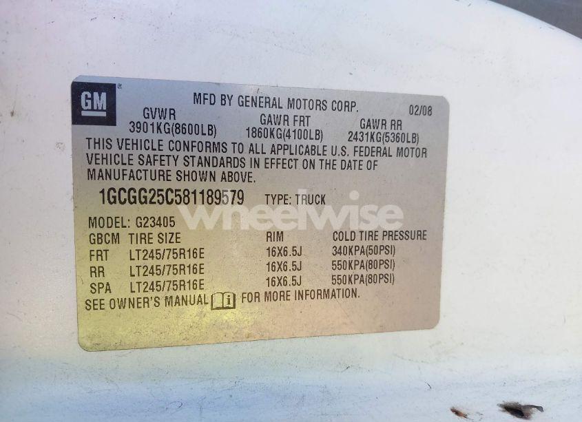 Photo 9 of 2008 Chevrolet Express WORK VAN (VIN 1GCGG25C581189579)