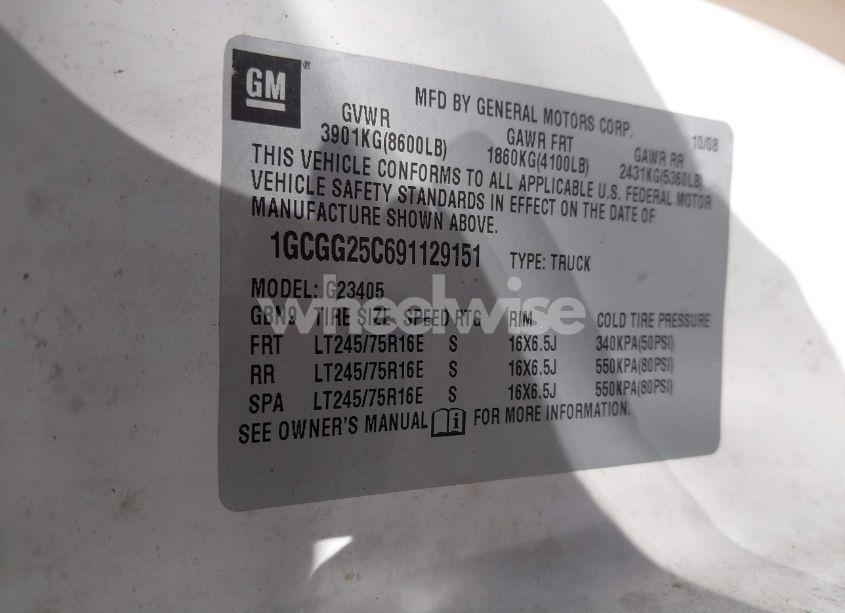 Photo 9 of 2009 Chevrolet Express 2500 WORK VAN (VIN 1GCGG25C691129151)