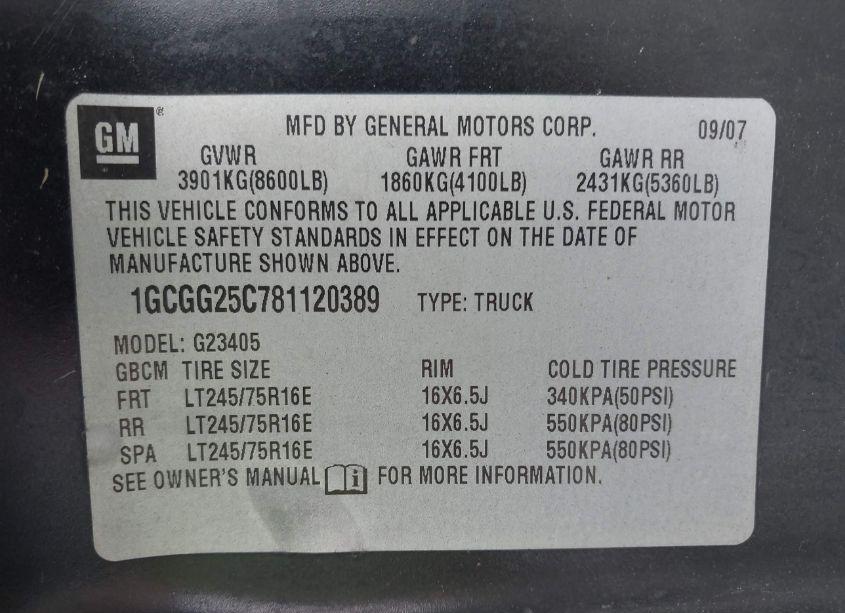 Photo 9 of 2008 Chevrolet Express WORK VAN (VIN 1GCGG25C781120389)