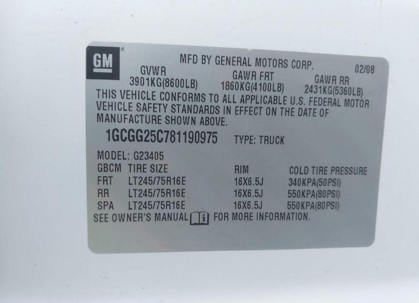 Photo 9 of 2008 Chevrolet Express WORK VAN (VIN 1GCGG25C781190975)