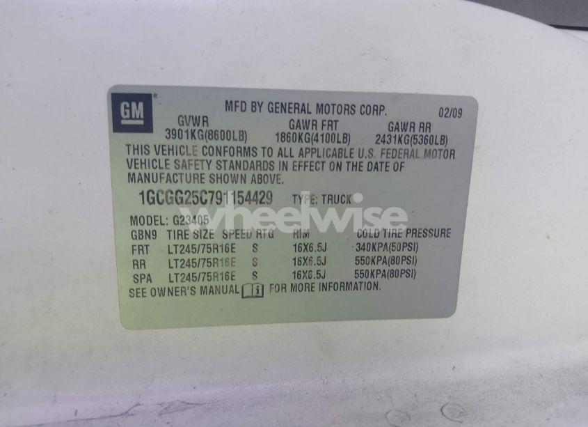 Photo 9 of 2009 Chevrolet Express G2500 (VIN 1GCGG25C791154429)