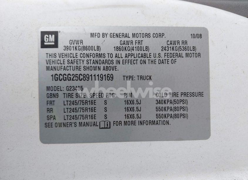 Photo 9 of 2009 Chevrolet Express 2500 WORK VAN (VIN 1GCGG25C891119169)