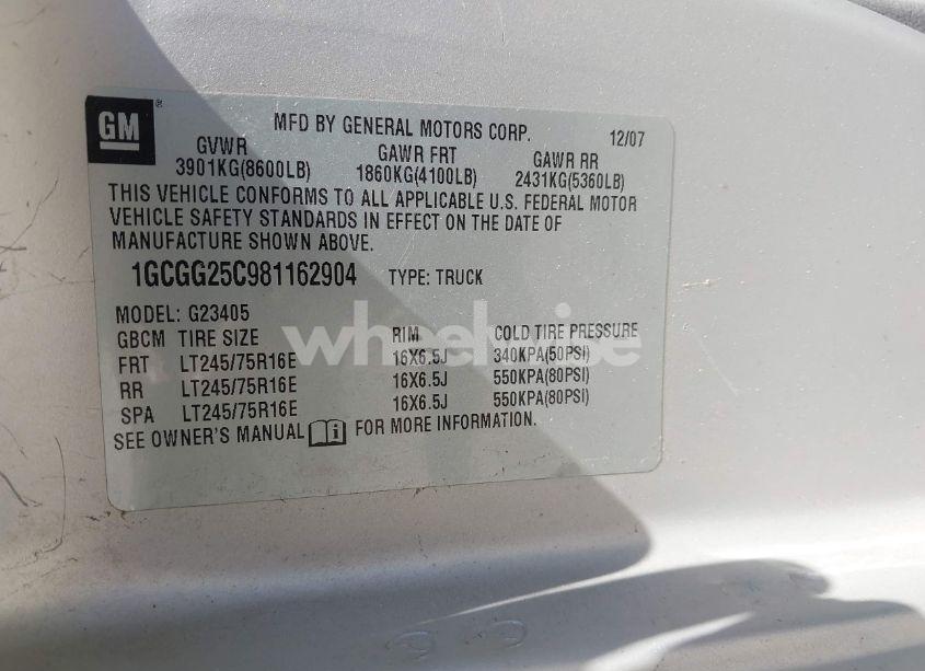 Photo 9 of 2008 Chevrolet Express WORK VAN (VIN 1GCGG25C981162904)