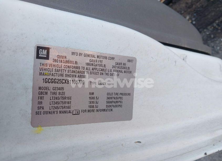 Photo 9 of 2008 Chevrolet Express WORK VAN (VIN 1GCGG25CX81106776)