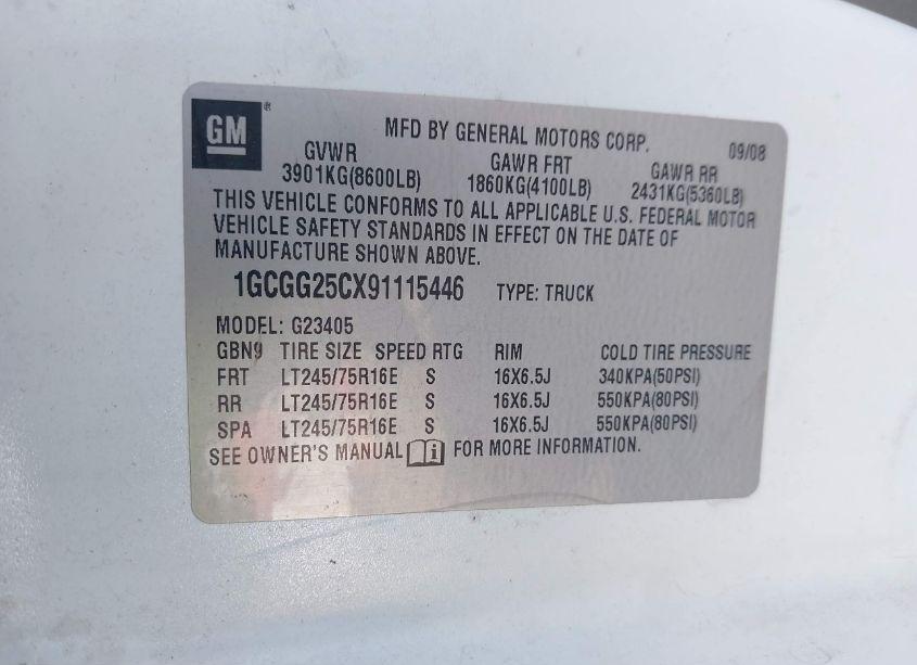 Photo 9 of 2009 Chevrolet Express 2500 WORK VAN (VIN 1GCGG25CX91115446)