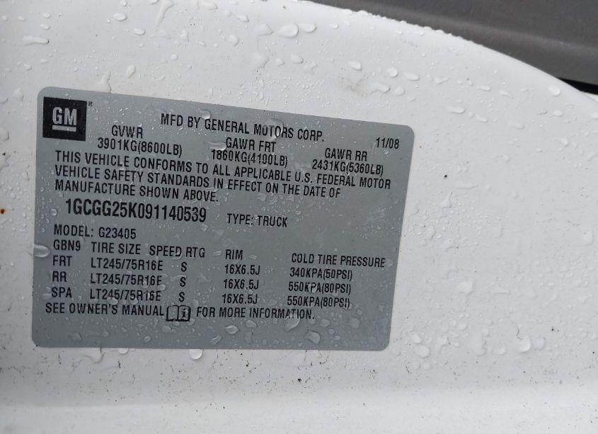 Photo 9 of 2009 Chevrolet Express 2500 WORK VAN (VIN 1GCGG25K091140539)