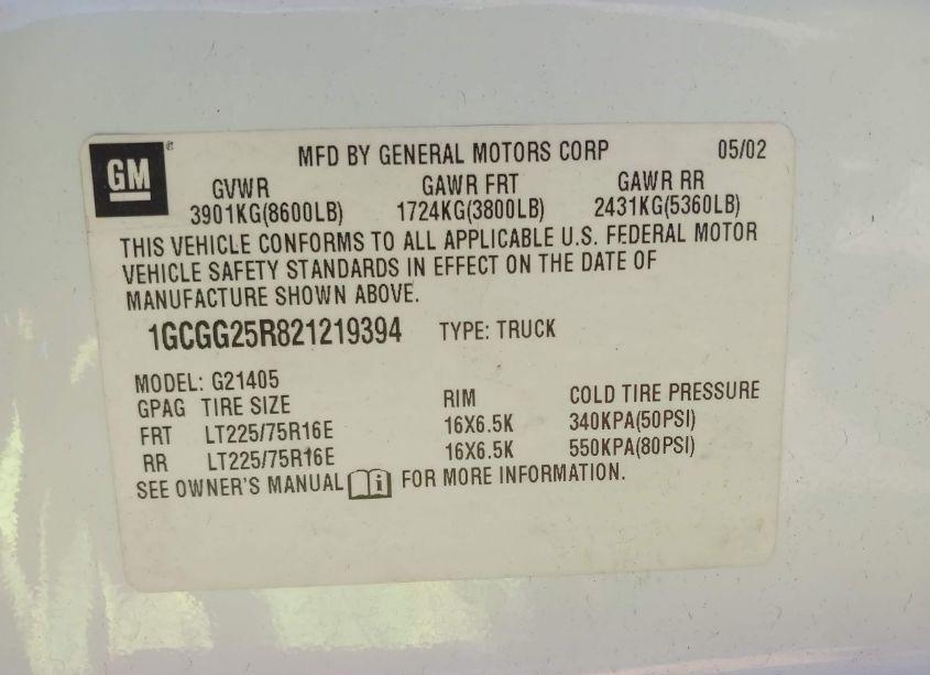Photo 9 of 2002 Chevrolet Express (VIN 1GCGG25R821219394)