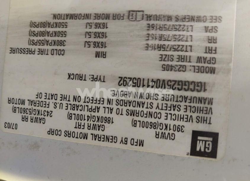Photo 9 of 2004 Chevrolet Express (VIN 1GCGG25V041105292)