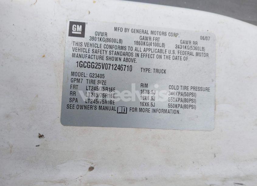 Photo 9 of 2007 Chevrolet Express WORK VAN (VIN 1GCGG25V071246710)