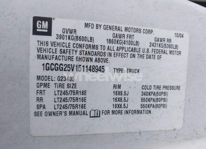 Photo 9 of 2005 Chevrolet Express (VIN 1GCGG25V151148945)