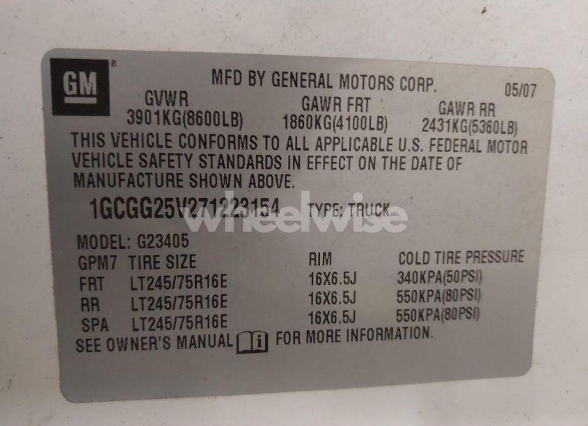 Photo 9 of 2007 Chevrolet Express WORK VAN (VIN 1GCGG25V271223154)