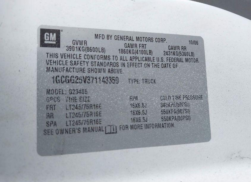 Photo 9 of 2007 Chevrolet Express WORK VAN (VIN 1GCGG25V371143359)