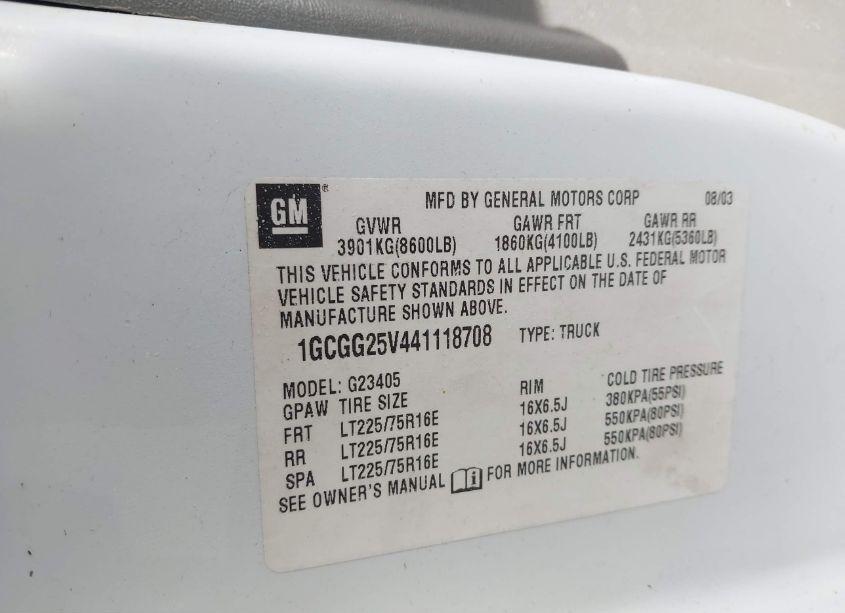 Photo 9 of 2004 Chevrolet Express (VIN 1GCGG25V441118708)