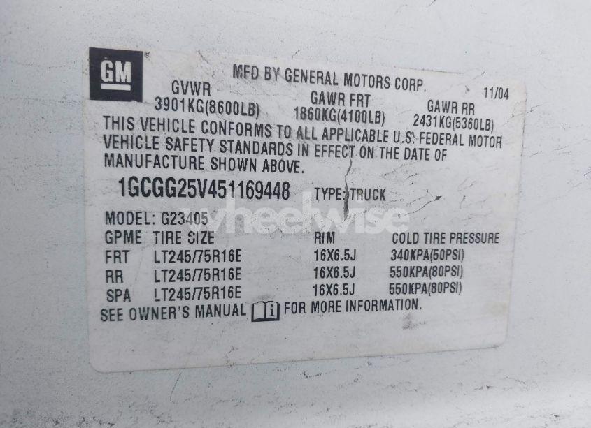 Photo 9 of 2005 Chevrolet Express (VIN 1GCGG25V451169448)