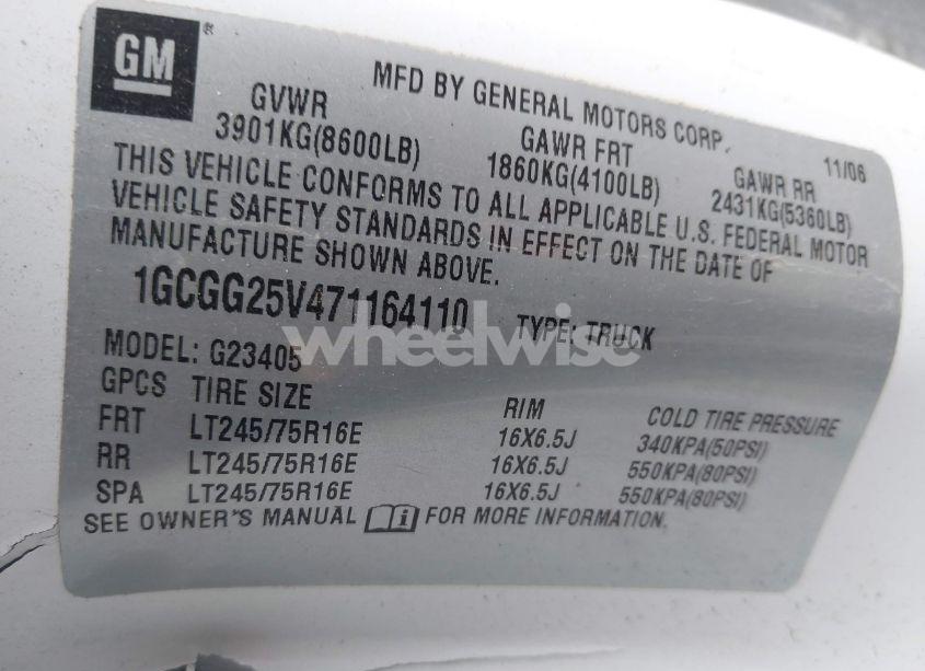 Photo 9 of 2007 Chevrolet Express WORK VAN (VIN 1GCGG25V471164110)