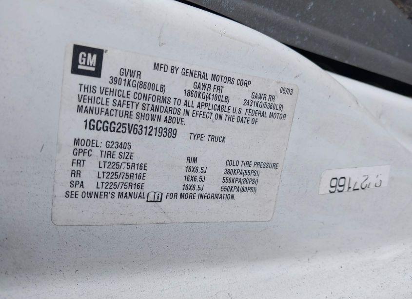 Photo 9 of 2003 Chevrolet Express (VIN 1GCGG25V631219389)