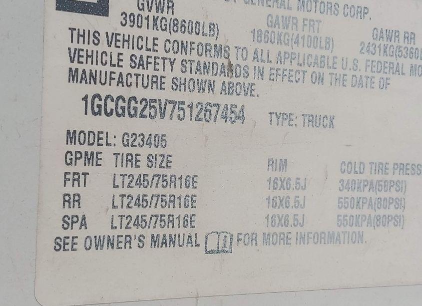 Photo 9 of 2005 Chevrolet Express (VIN 1GCGG25V751267454)