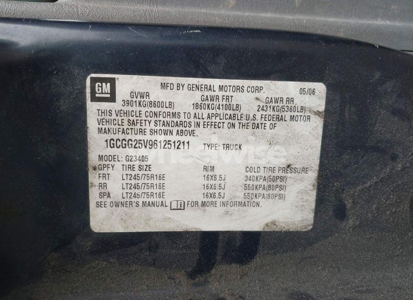 Photo 9 of 2006 Chevrolet Express WORK VAN (VIN 1GCGG25V961251211)