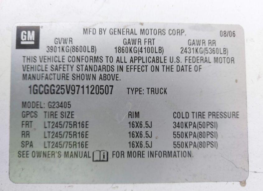 Photo 9 of 2007 Chevrolet Express WORK VAN (VIN 1GCGG25V971120507)