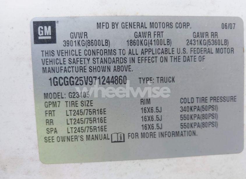 Photo 9 of 2007 Chevrolet Express WORK VAN (VIN 1GCGG25V971244860)