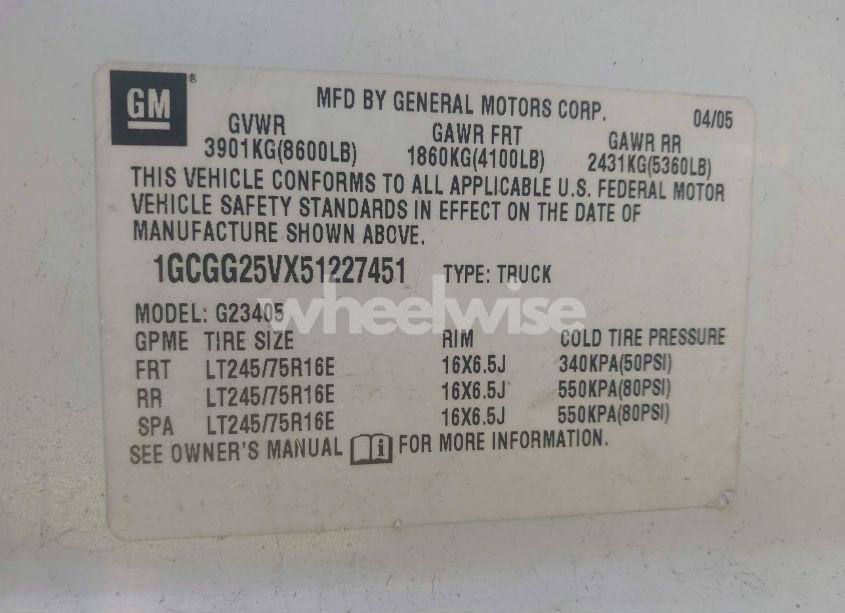 Photo 9 of 2005 Chevrolet Express (VIN 1GCGG25VX51227451)
