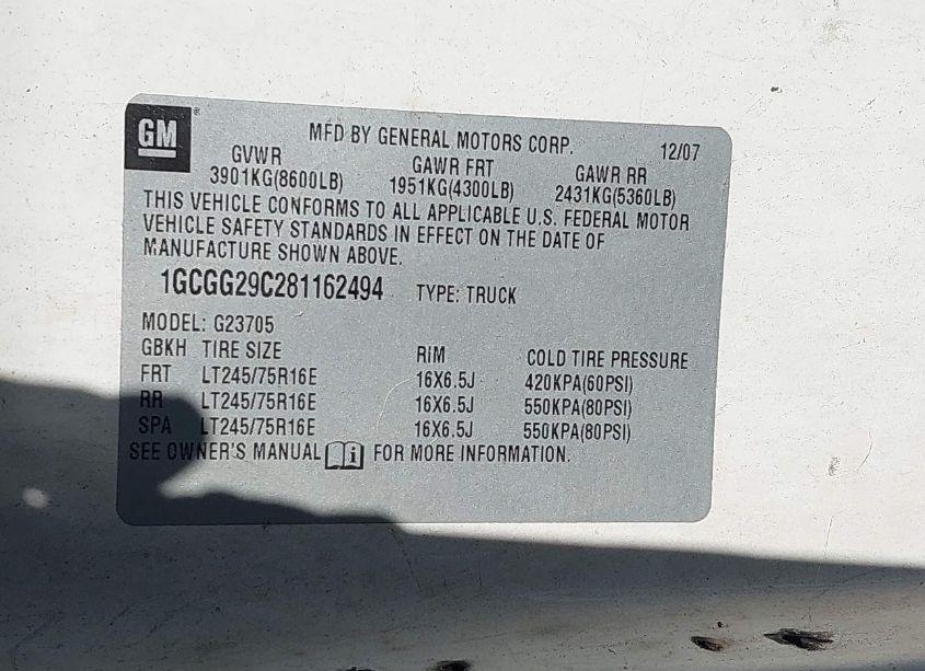 Photo 9 of 2008 Chevrolet Express WORK VAN (VIN 1GCGG29C281162494)