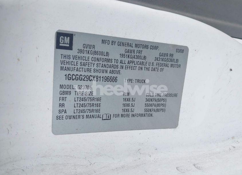 Photo 9 of 2008 Chevrolet Express WORK VAN (VIN 1GCGG29CX81196666)