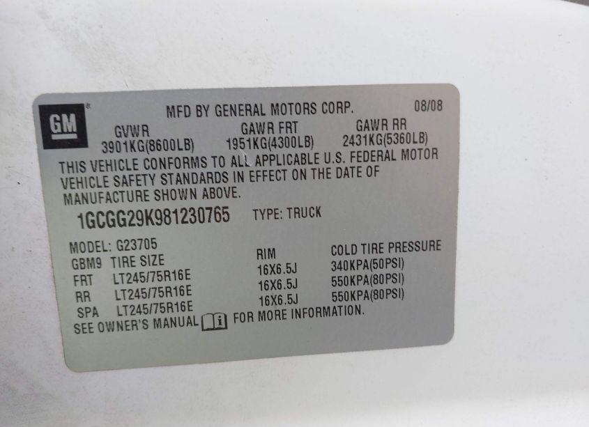 Photo 9 of 2008 Chevrolet Express WORK VAN (VIN 1GCGG29K981230765)