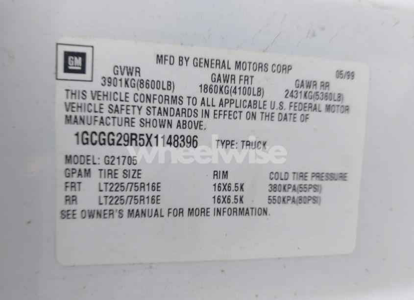 Photo 9 of 1999 Chevrolet Express (VIN 1GCGG29R5X1148396)