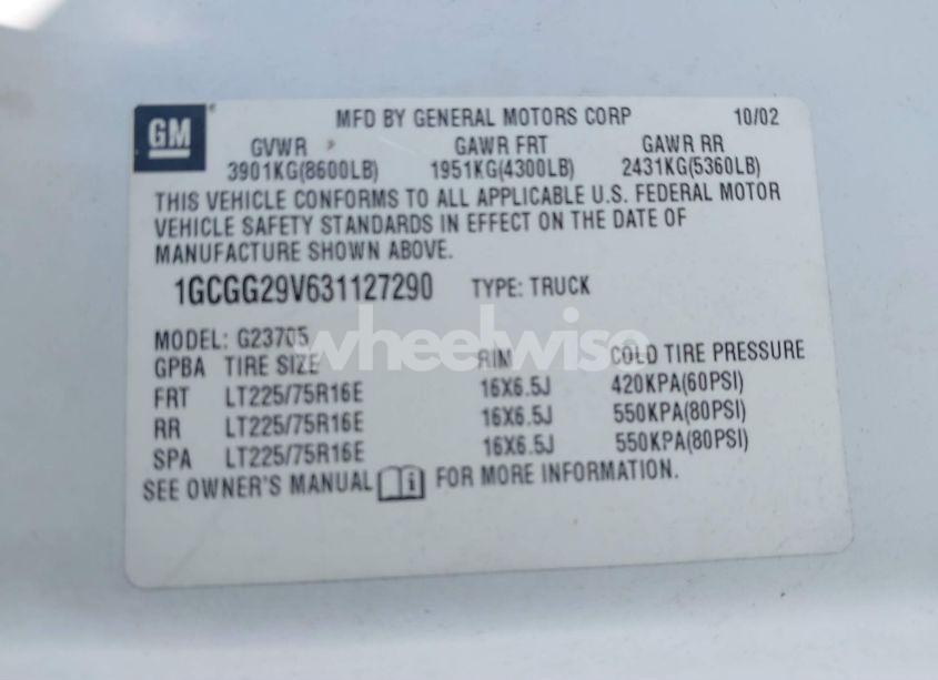Photo 9 of 2003 Chevrolet Express (VIN 1GCGG29V631127290)