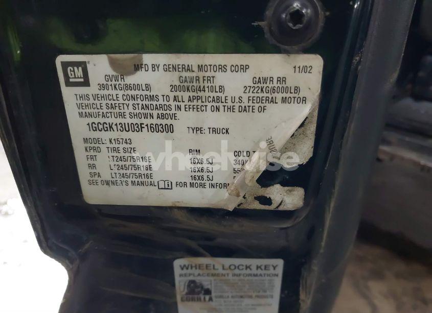 Photo 9 of 2003 Chevrolet Silverado 1500HD LS (VIN 1GCGK13U03F160300)