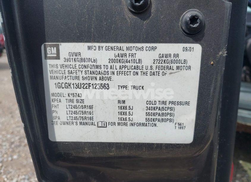 Photo 9 of 2002 Chevrolet Silverado 1500HD LS (VIN 1GCGK13U22F125563)