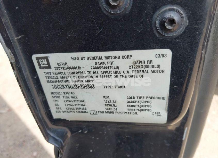 Photo 9 of 2003 Chevrolet Silverado 1500HD LS (VIN 1GCGK13U23F209383)