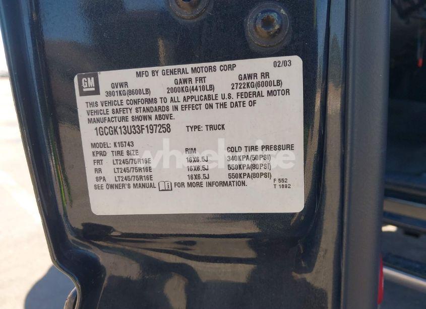 Photo 9 of 2003 Chevrolet Silverado 1500HD LS (VIN 1GCGK13U33F197258)