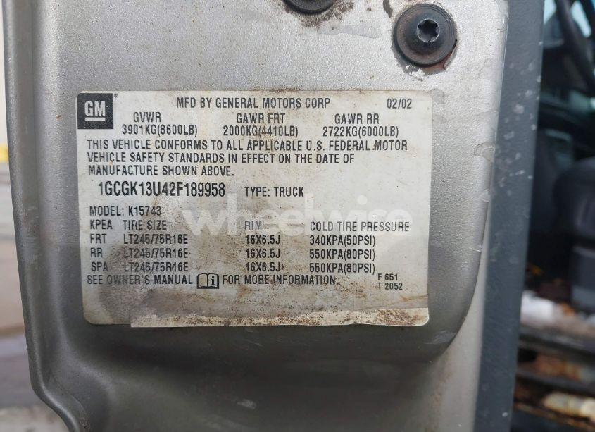 Photo 9 of 2002 Chevrolet Silverado 1500HD LT (VIN 1GCGK13U42F189958)