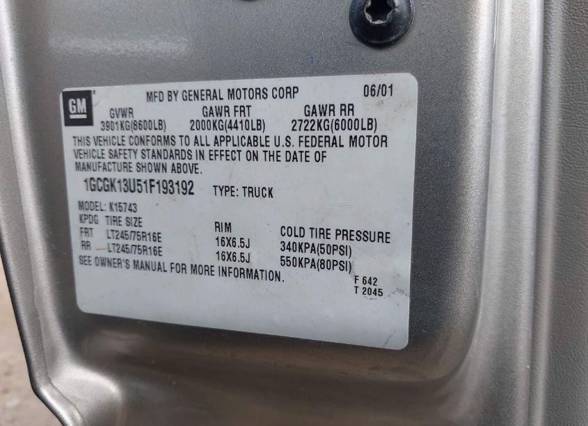 Photo 9 of 2001 Chevrolet Silverado 1500HD LT (VIN 1GCGK13U51F193192)