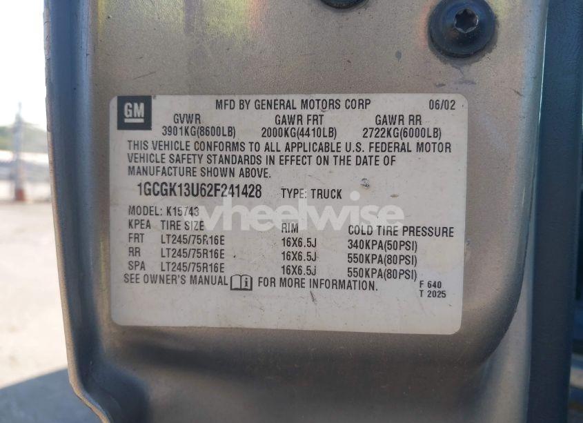 Photo 9 of 2002 Chevrolet Silverado 1500HD LS (VIN 1GCGK13U62F241428)