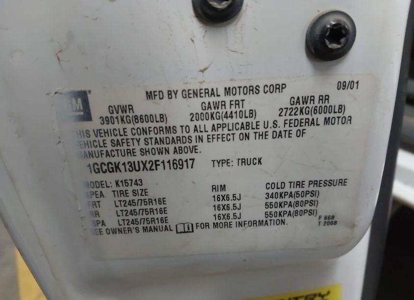 Photo 9 of 2002 Chevrolet Silverado 1500HD LS (VIN 1GCGK13UX2F116917)