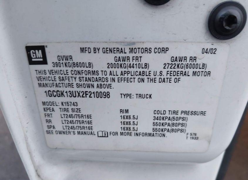 Photo 9 of 2002 Chevrolet Silverado 1500HD LS (VIN 1GCGK13UX2F210098)