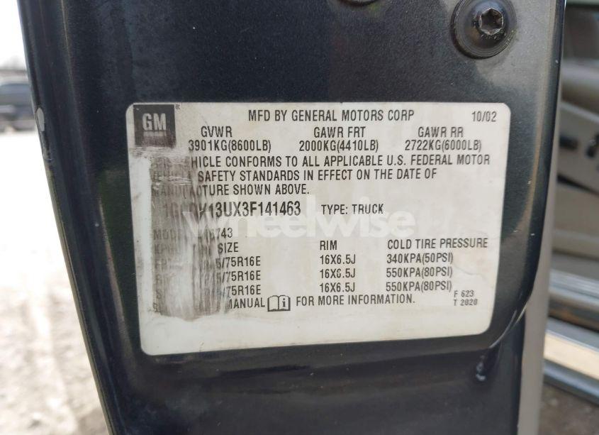 Photo 9 of 2003 Chevrolet Silverado 1500HD LT (VIN 1GCGK13UX3F141463)