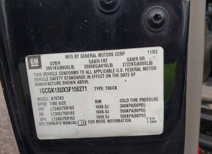 Photo 9 of 2003 Chevrolet Silverado 1500HD LT (VIN 1GCGK13UX3F156271)