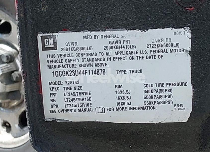 Photo 9 of 2004 Chevrolet Silverado 2500 LS (VIN 1GCGK23U44F114878)