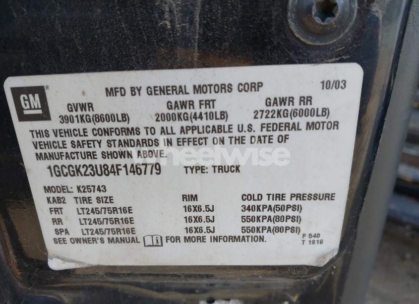 Photo 9 of 2004 Chevrolet Silverado 2500 LS (VIN 1GCGK23U84F146779)