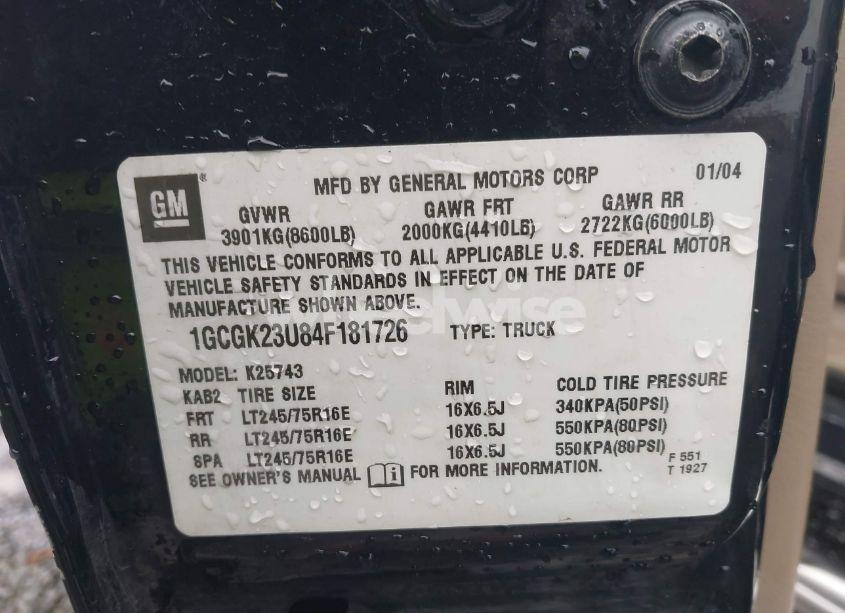 Photo 9 of 2004 Chevrolet Silverado 2500 LS (VIN 1GCGK23U84F181726)