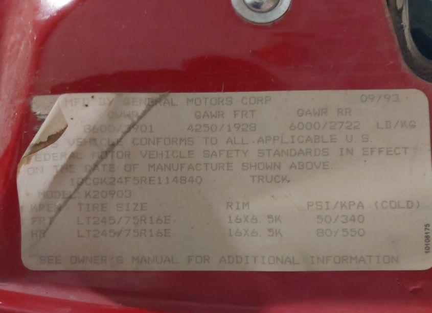 Photo 9 of 1994 Chevrolet Gmt-400 K2500 (VIN 1GCGK24F5RE114840)